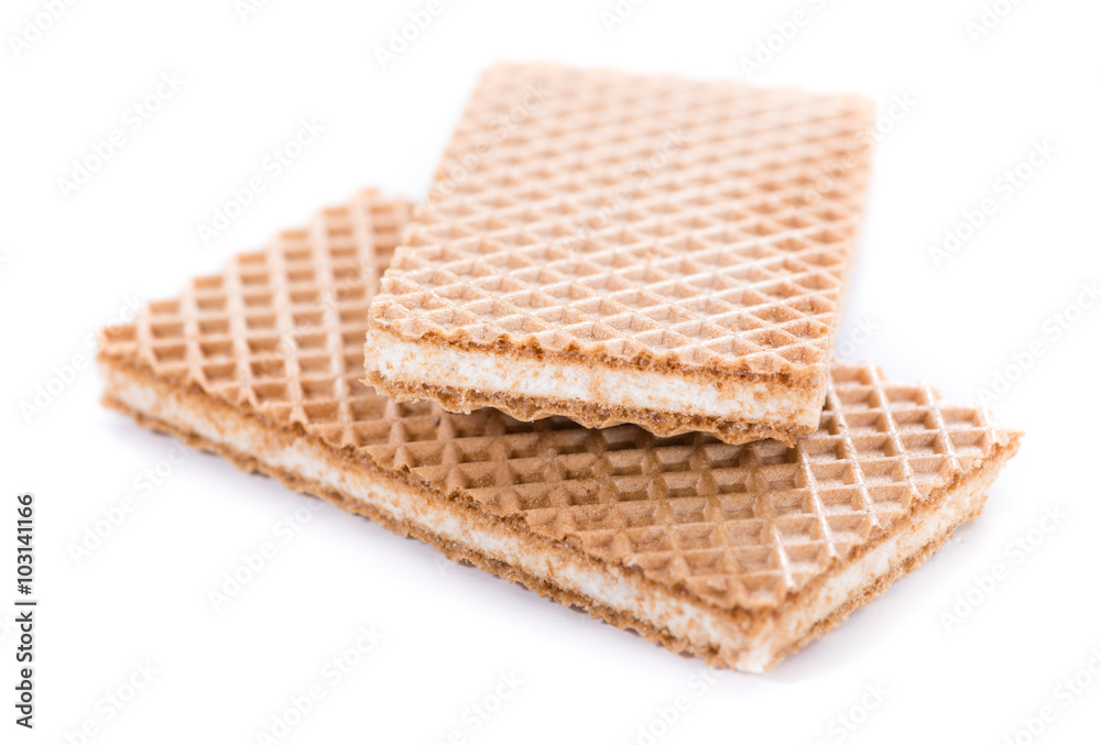 Crispy Waffles with Vanilla Cream (isolated on white)