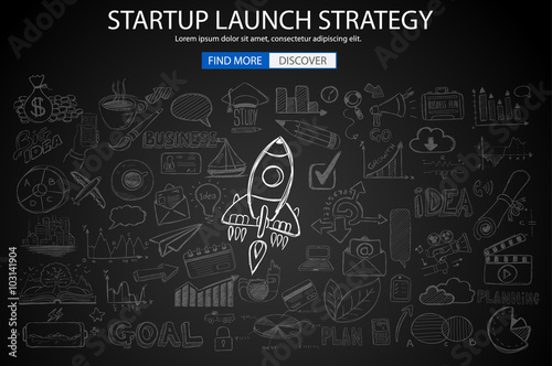 Strartup Launch Strategy Concept with Doodle design style