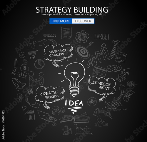 Strategy Building concept with Doodle design style :finding solution