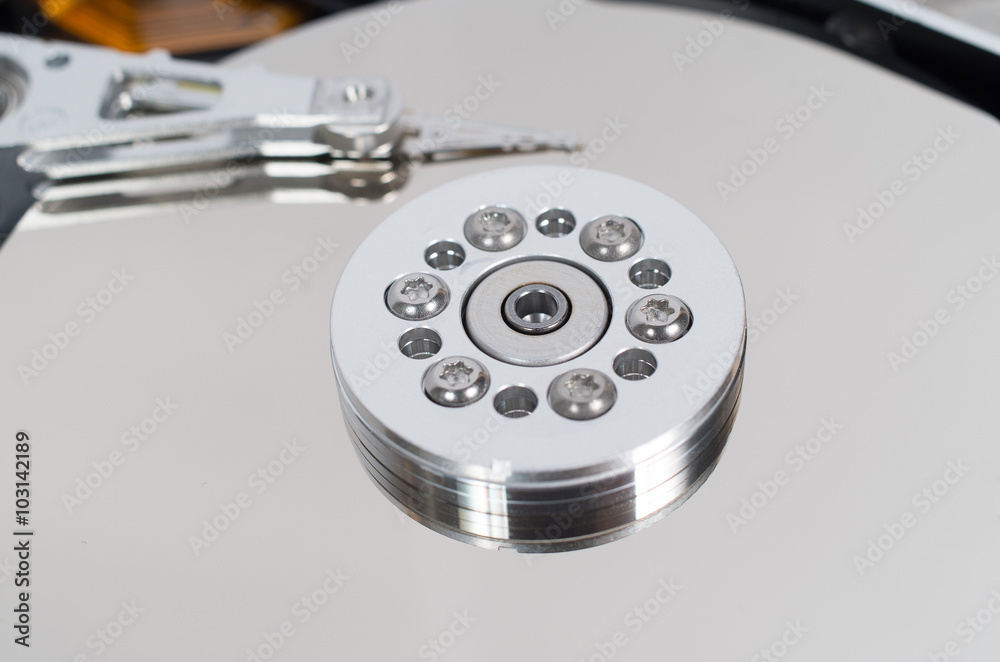 Close up view of modern hard drive platters Close up view of modern hard drive platters