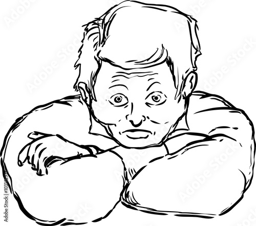 Outlined wide eyed tense man