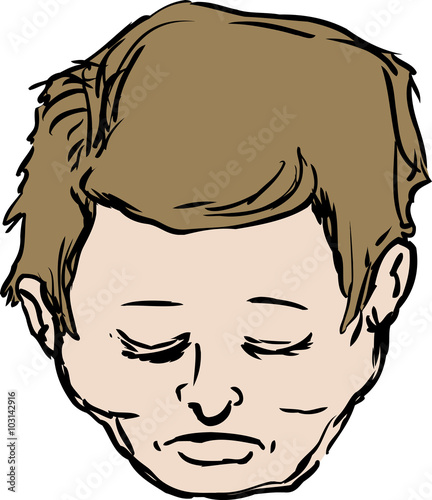 Isolated head of middle aged male with closed eyes over white