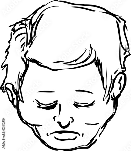 Outline of middle aged male with closed eyes over white