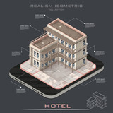  Realistic Vector isometric hotel building icon