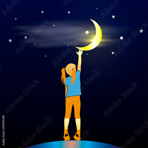Girl Looking Up at the Moon