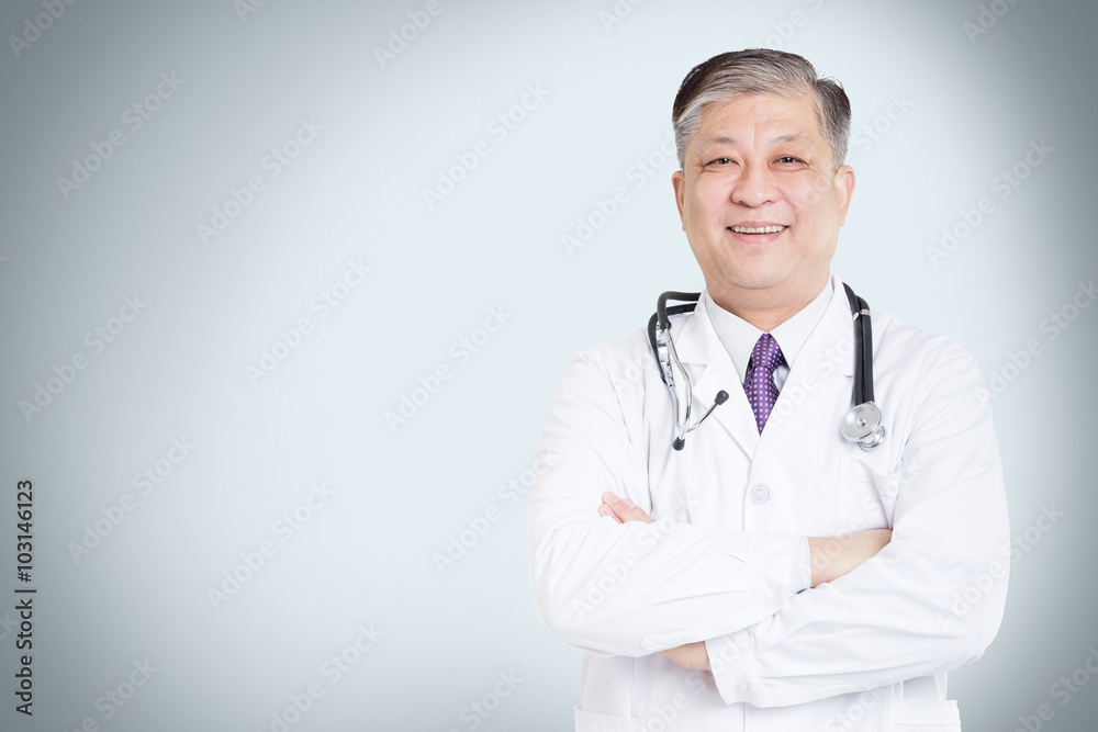 pose and gesture of old Asian man doctor