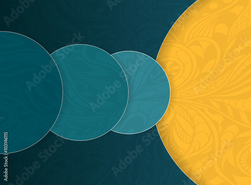 Abstract background with circles and doodle texture beige orange dark marine for template of flyers or banners or for material design