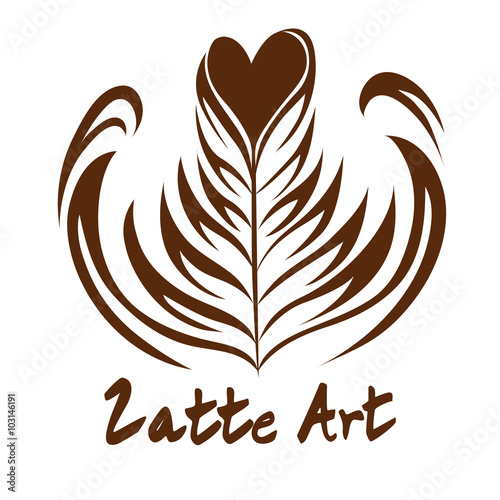 Heart Rosetta Coffee Latte art Logo, Icon, Symbol with white background
