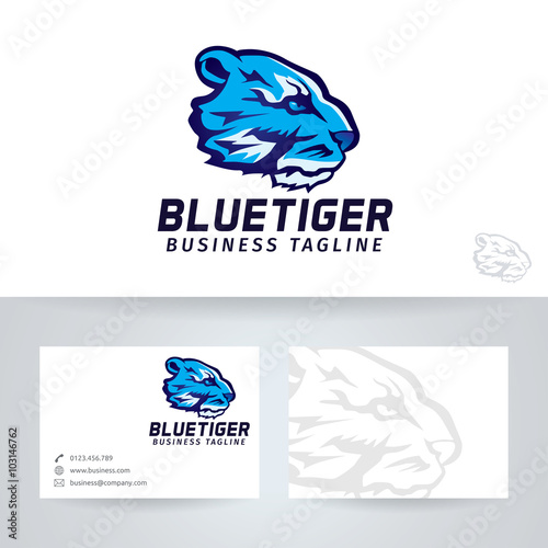 Fototapeta Naklejka Na Ścianę i Meble -  Blue tiger vector logo with business card template