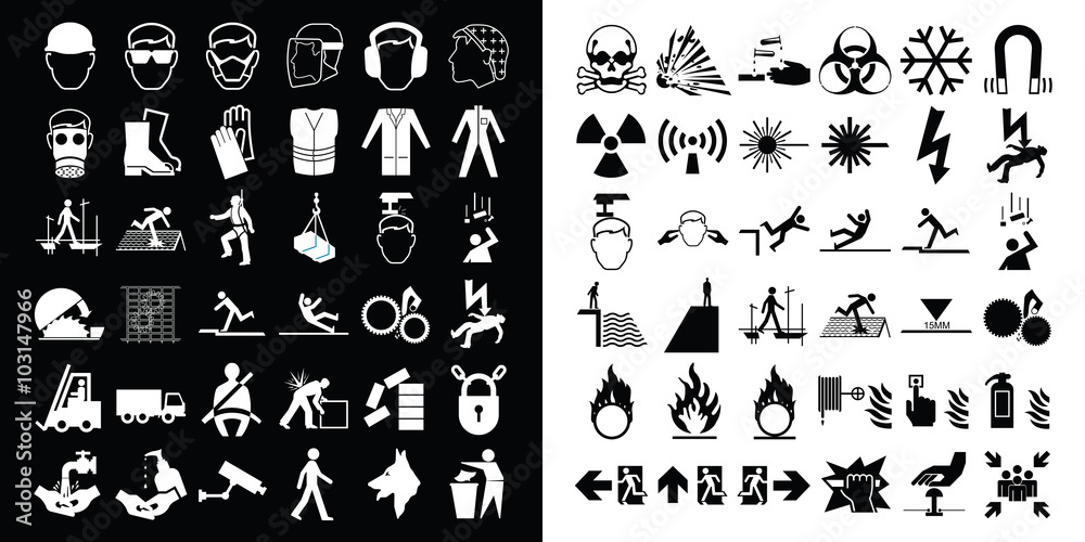 Fototapeta premium Construction and hazard warning icon collection