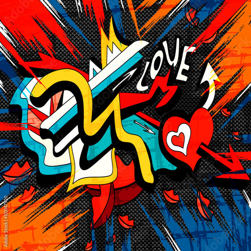 graffiti colored geometric objects on a black background