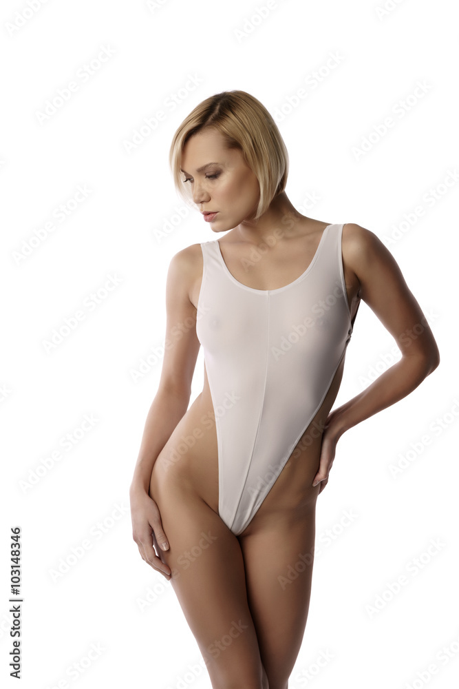 Blonde with bob haircut posing in sexy bodysuit Blonde with bob haircut posing in sexy bodysuit