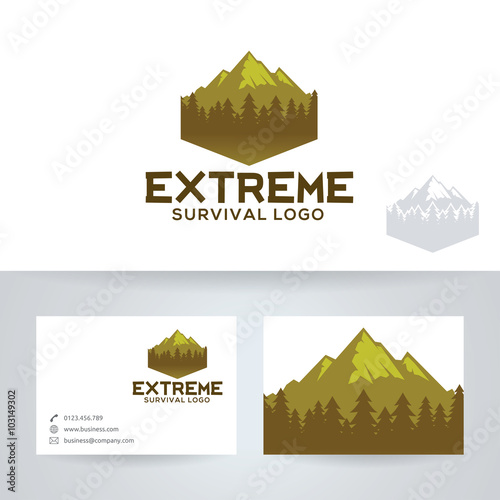 Extreme survival vector logo with business card template