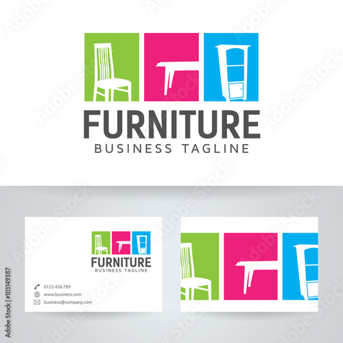 Furniture vector logo with business card template