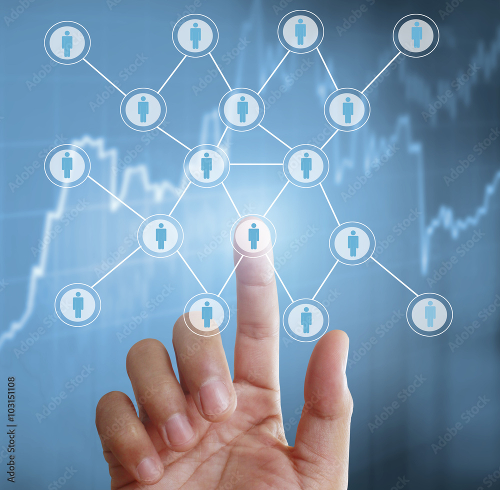 touching virtual icon social network touching virtual icon social network