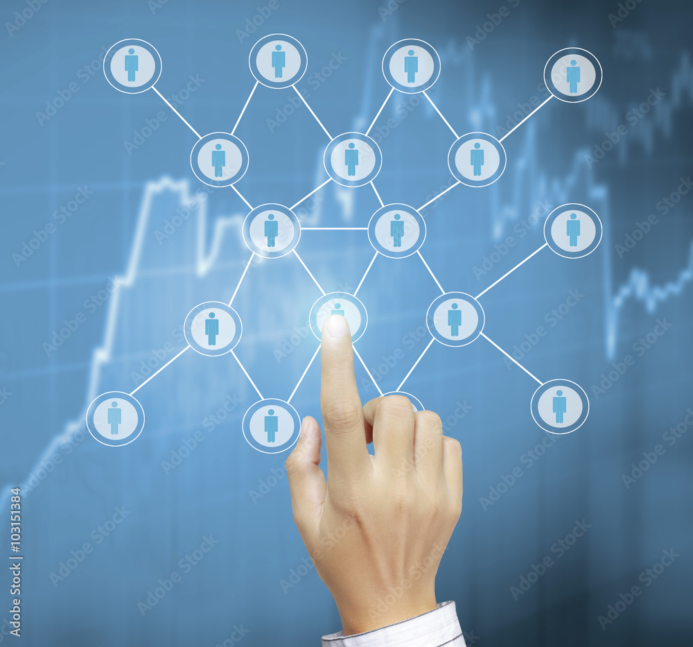 touching virtual icon social network touching virtual icon social network