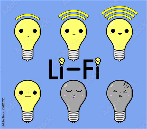 Six Li-Fi icons in Kawaii style photo