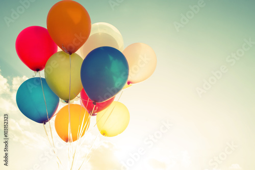 Canvas Print multicolor balloons with a retro instagram filter effect, concept of happy birth