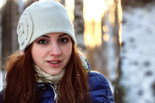 winter portrait female in forest