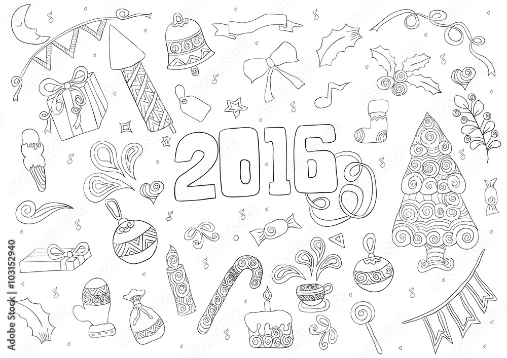 2016 year hand lettering and doodles elements icon. Vector illus