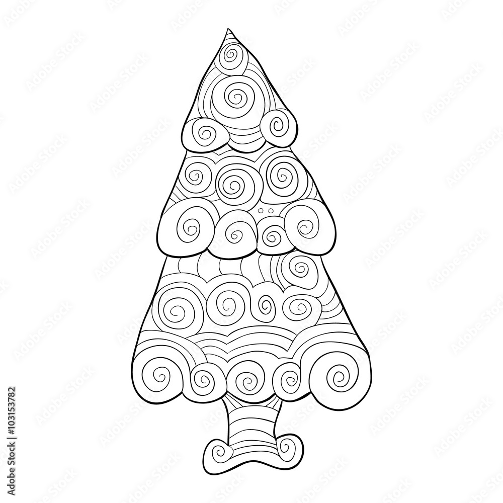 Christmas tree art style with Christmas. Hand drawn.