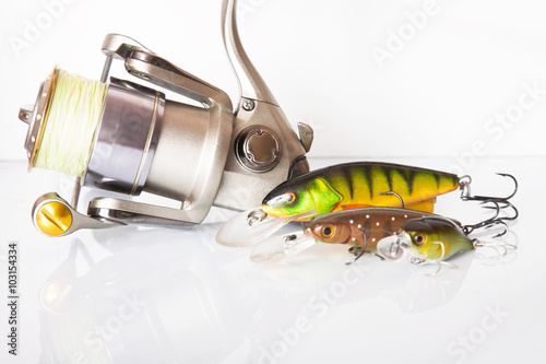 Spinning rod and reel with wobbler lure photo