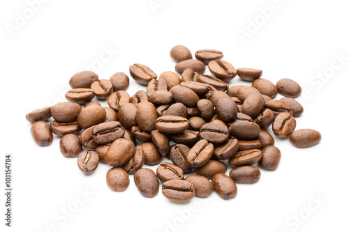 Coffee beans isolated on white background, closeup, macro
