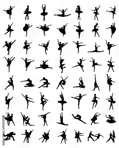 Black silhouettes of ballerinas, vector