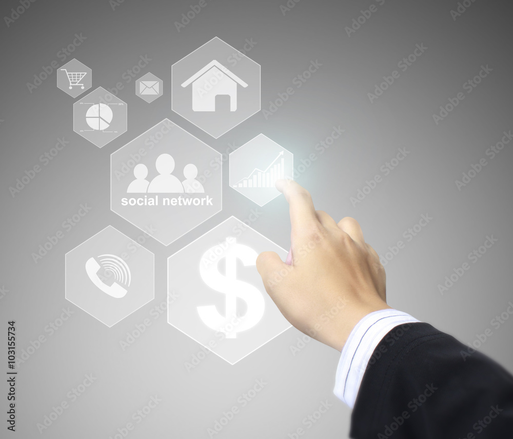 touching virtual icon social network touching virtual icon social network