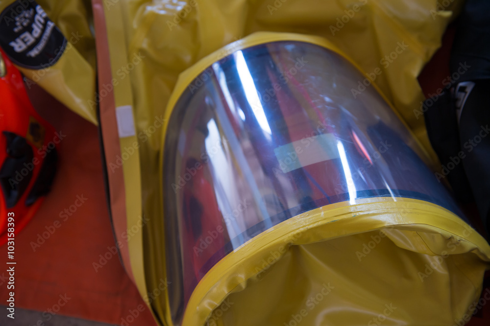 Naklejka premium firefighter anti bio hazard suit or hazmat (hazardous material) suits