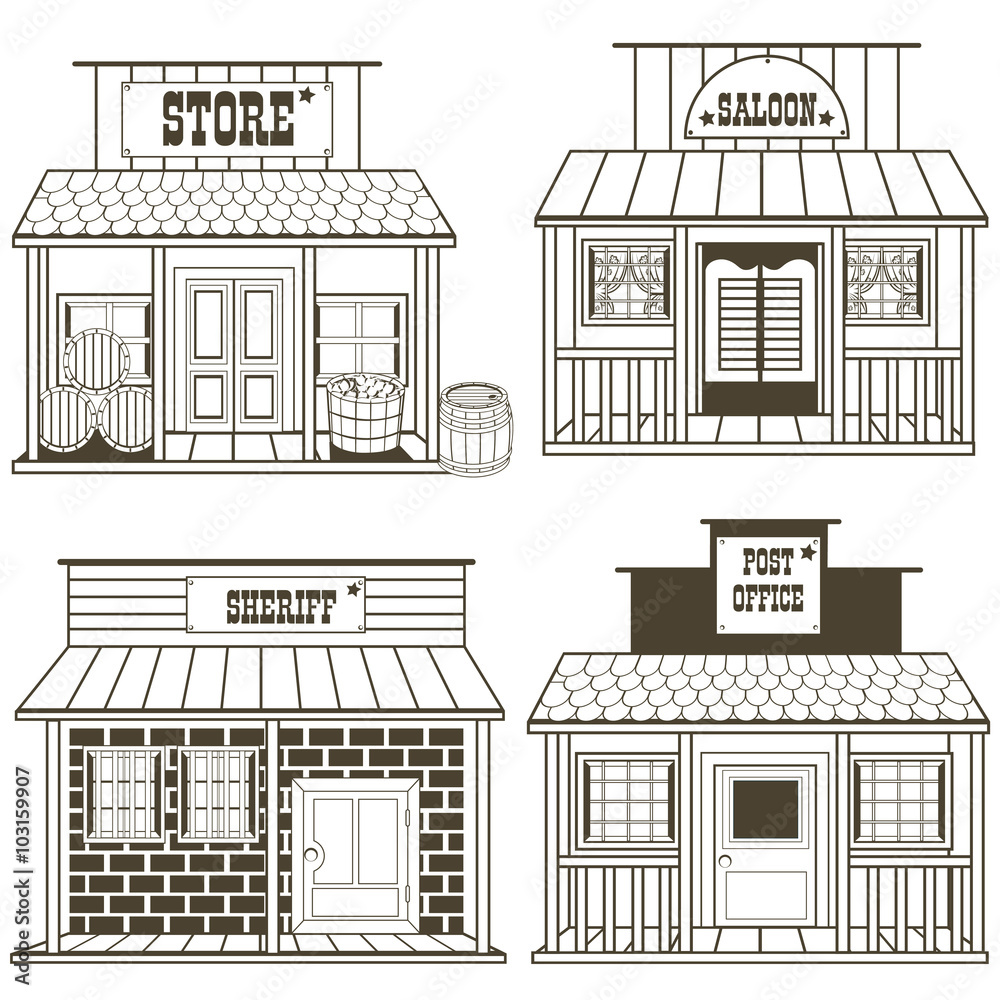 old west buildings outlined