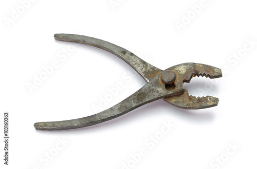 Old pliers isolated on white background