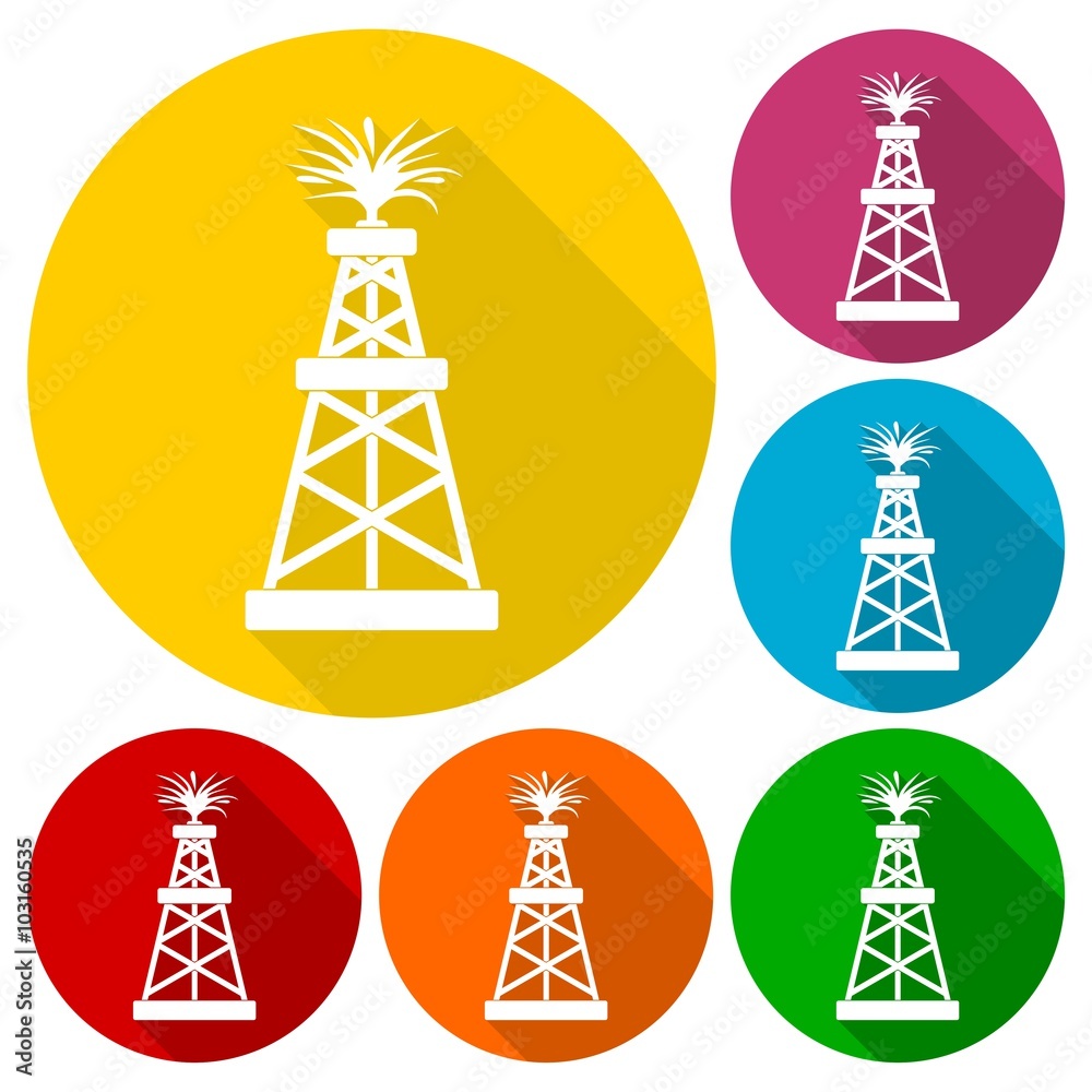 Oil rig icons set with long shadow Oil rig icons set with long shadow