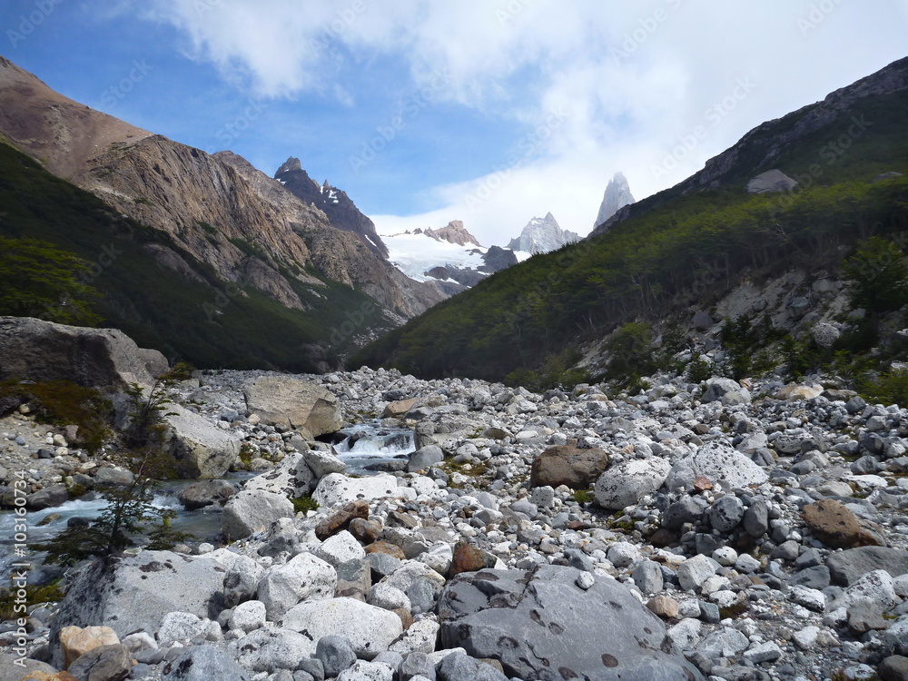 stream in los glaciares park in patagonia
