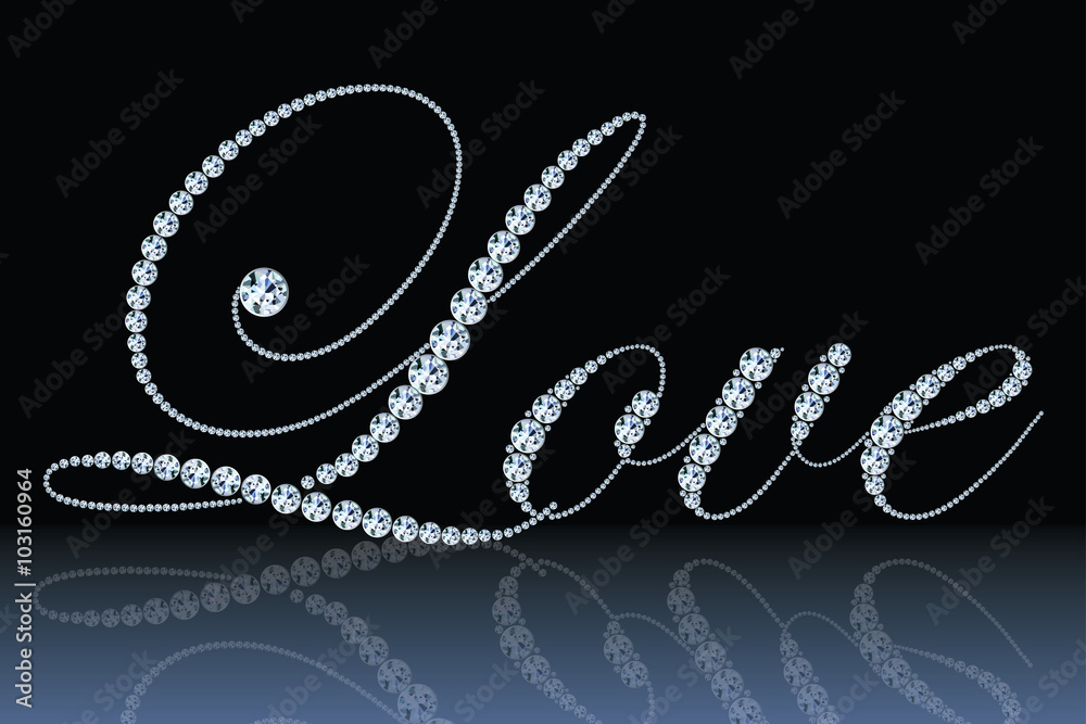 Obraz premium Stylized text Love made of diamonds. Concept for wedding, celebration, valentine's day. Vector, eps 10