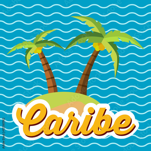 Icono plano Caribe en isla sobre fondo marino