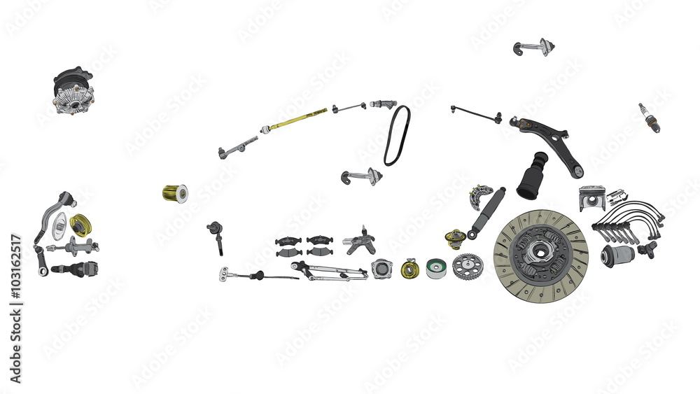 4k video. Smooth assembly, car image from spare parts