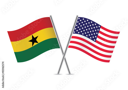 Ghanaian and American flags. Vector illustration.