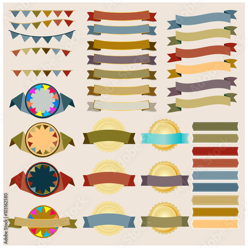 Set of retro ribbons and labels vector