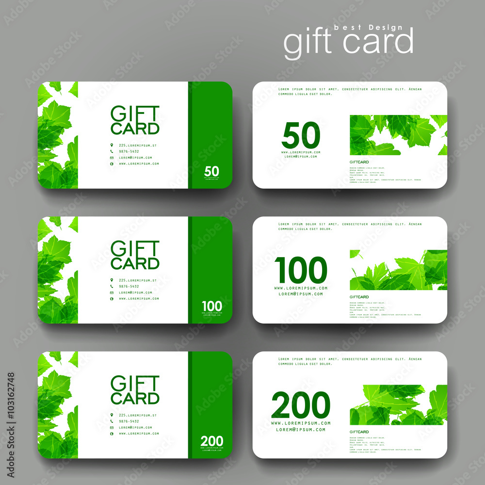 Gift coupon, discount card template with autumn leaf ornament background Gift coupon, discount card template with autumn leaf ornament background