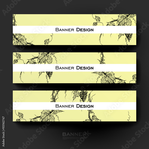 Beautiful banner vector template with grapes ornament background