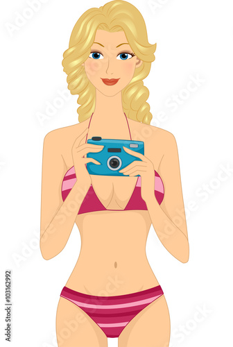 Girl Two Piece Swimsuit Camera