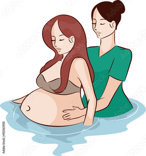 Girls Pregnant Water Birth Midwife Assist