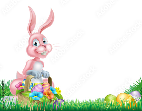 Cartoon Pink Easter Bunny Egg Hunt