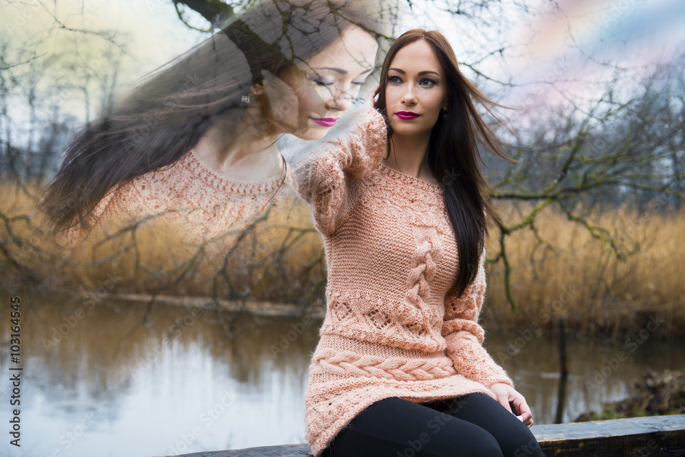 Obraz premium Elements, reincarnation, soul of the person, woman in harmony