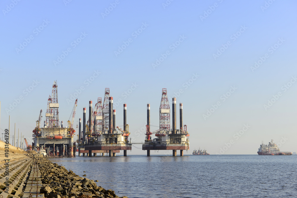 Oil drilling platform in the sea