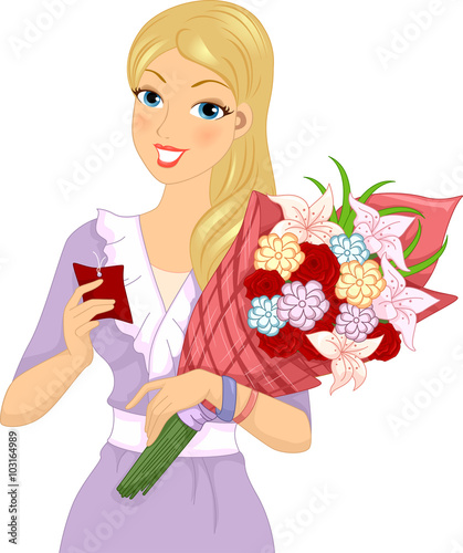 Girl Flowers Read Note