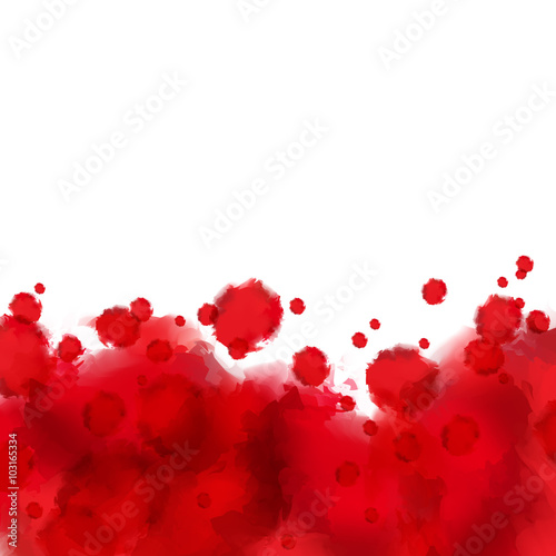 Red watercolor paint spots on white background. Border isolated