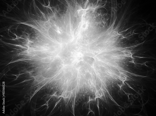 Abstract black and white fractal background with splash, glow, f