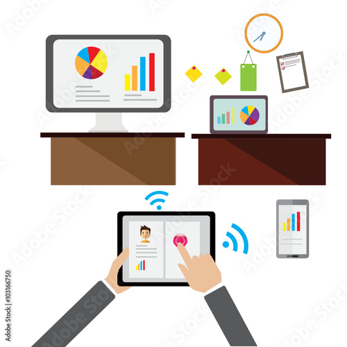 Business infographics by using modern of digital devices, reporting, statistical charts and graphs